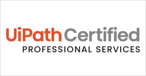 Orange, grey, and black UiPath Certified Professional Services logo