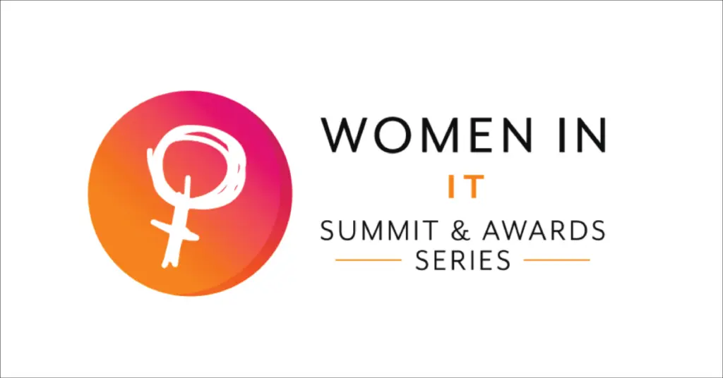 Orange, pink, and black Women in IT Summit & Awards Series logo