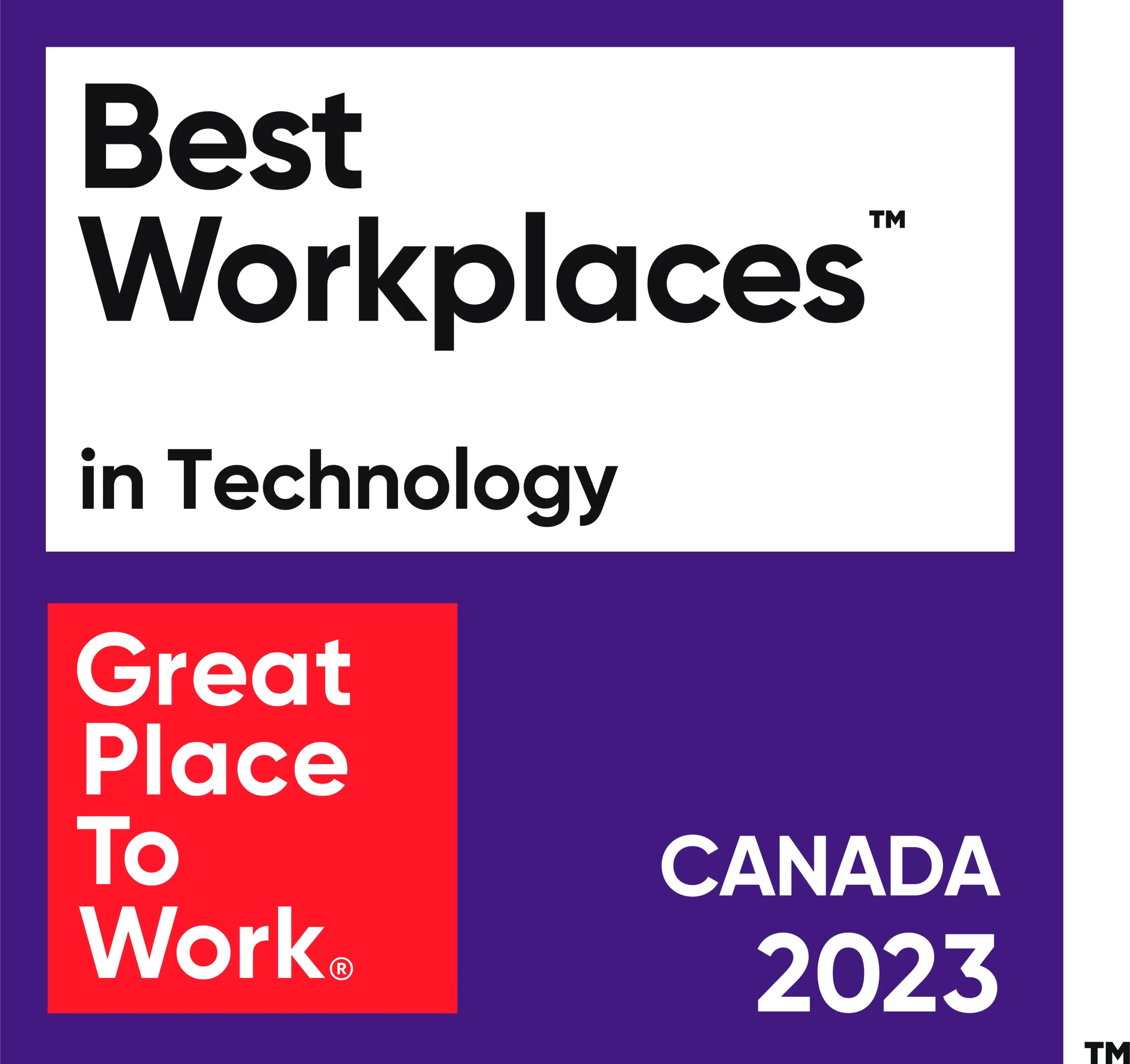 Purple and red 2023 Best Workplaces in Canada logo