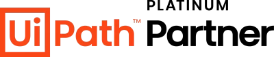 Orange and black UiPath Platinum Partner logo